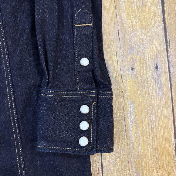 True Religion Denim Dress Pearl Snap Dark Wash Size XS Extra Small - Picture 8 of 9